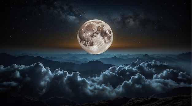 luna di notte con le stelle e nuvole vista della luna di notte bella luna con le stelle