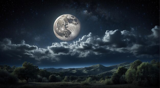 luna di notte con le stelle e nuvole vista della luna di notte bella luna con le stelle