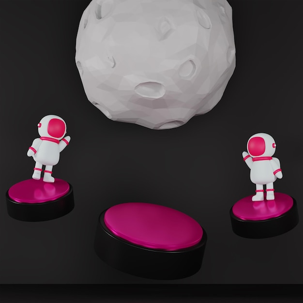 Luna e astronauta mockup podio galleggiante per la presentazione del prodotto