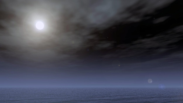 Luna e mare illustrazione 3D oceano naturale di notte sfondo