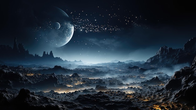 Luna e Terra Luna con crateri nello spazio nero profondo Moonwalk Terra di notte