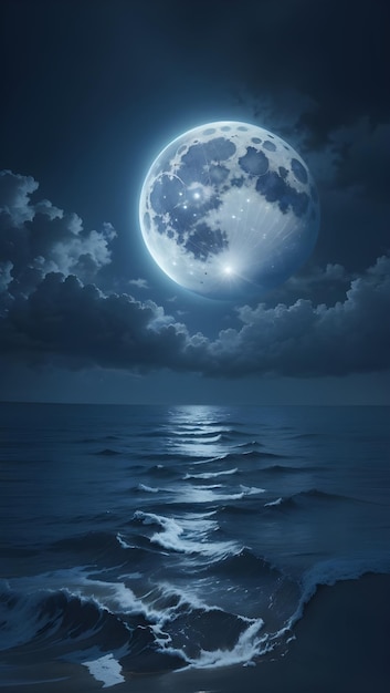 luna piena con oceano