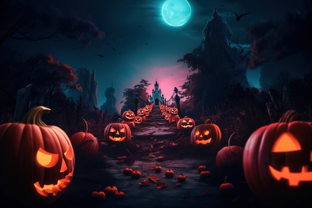 Luna piena, spettrale e misteriosa notte di Halloween. Intelligenza artificiale generativa