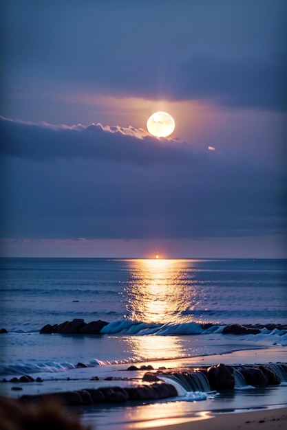 Luna piena sugli sfondi dell'oceano