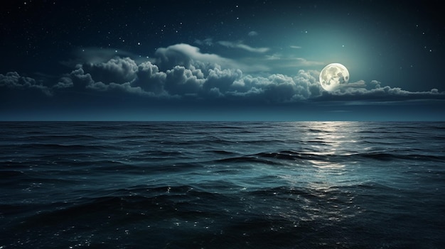 Luna piena sul mare di nottegenerativa ai