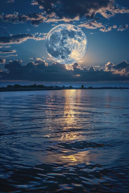 Luna piena sull'acqua fredda della notte