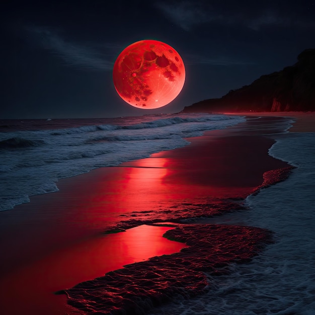 Luna rossa sullo sfondo del mare