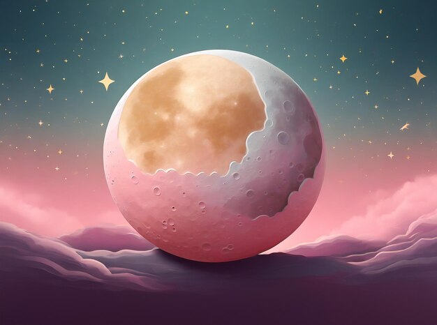 Luna sognante in 3d con sfondo rosa