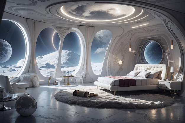 Lunar Luxury Progetta una camera da letto futuristica sulla superficie lunare