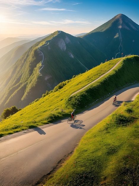 lunga strada asfaltata che curva avanti e indietro su se stessa su e giù