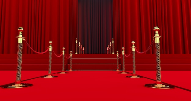 Lungo tappeto rosso tra le barriere in corda all'ingresso.
