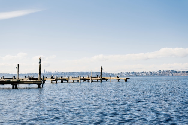 lungomare del lago di Washington in bel tempo con le barche