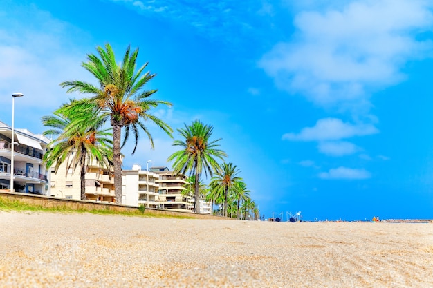 Lungomare, spiaggia, costa in Spagna. Sobborgo di Barcellona, Catalogna