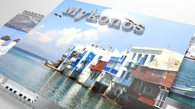 Luoghi di Mykonos da visitare in slideshow come foto ambientate e testo 3d