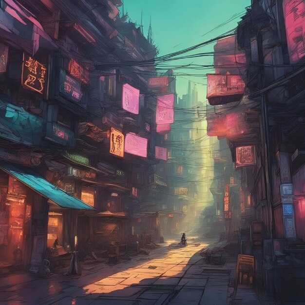 Luoghi storici del mondo cartoni animati cyberpunk dai colori vivaci