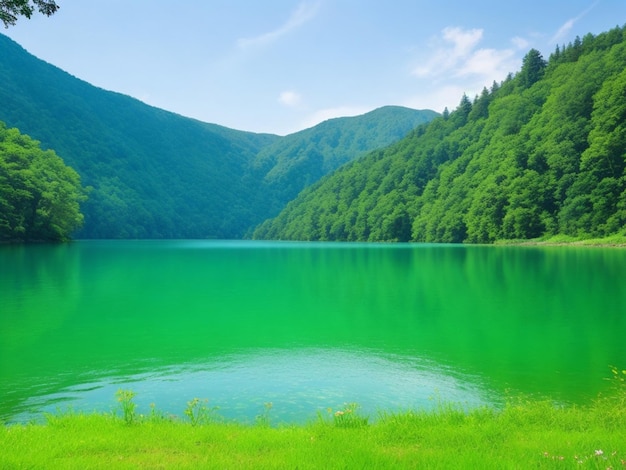 Luogo di rilassamento Punto panoramico nazionale 5A Montagna verde Purifico Lago verde d'acqua dolce Paesaggio naturale