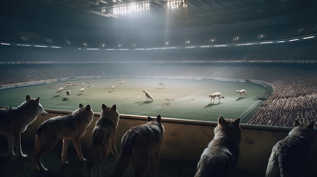 Lupi che guardano uno stadio di calcio con uno stadio sullo sfondo