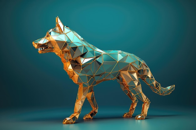 Lupo astratto in primo piano estremo stile Low Poly IA generativa