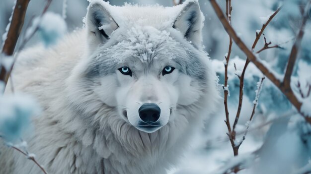 Lupo bianco nella foresta invernale