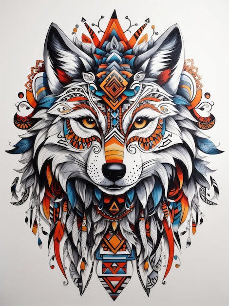 lupo colorato con un design tribale