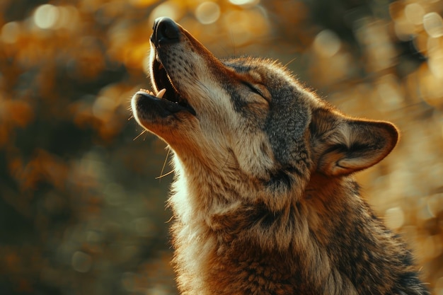 lupo lupo Un primo piano di una femmina adulta lupo canis lupus ululando