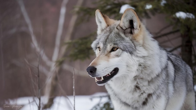 Lupo nella foresta da vicino scena della fauna selvatica dalla natura invernale animale selvatico nell'habitat naturale