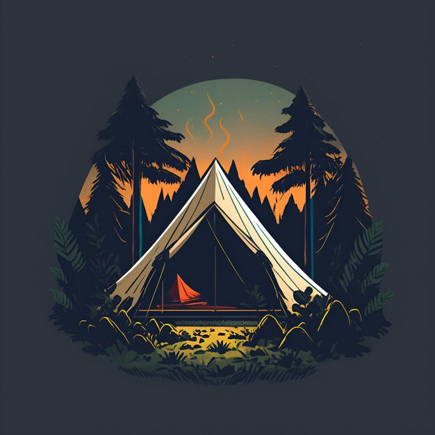 Lush Forest TShirt Graphic Design Stupendo disegno piatto di una tenda solitaria