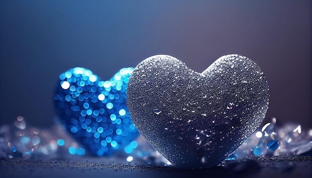 Lusso astratto bellissimo cuore di cristallo blu concetto di amore IA generativa