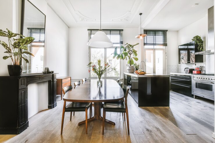 Foto lusso e bellissimo design degli interni della sala da pranzo