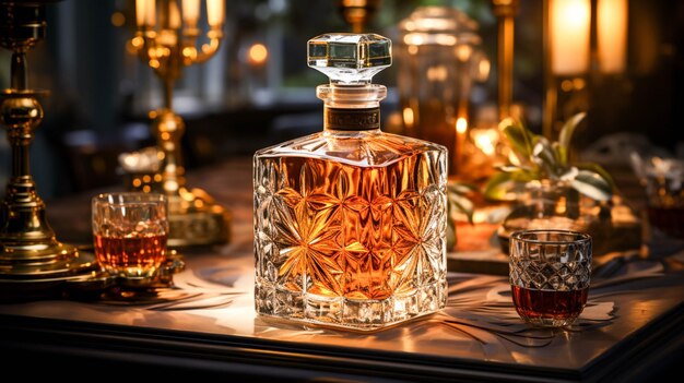 Lusso whisky bar tavolo in legno bottiglia di vetro eleganza dorata