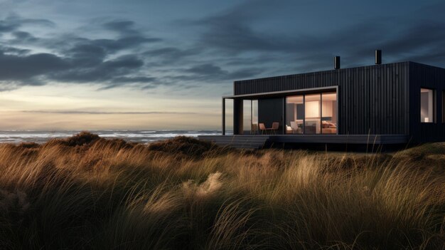 Lussuosa cabina nera con vista dettagliata sul mare vicino all'oceano