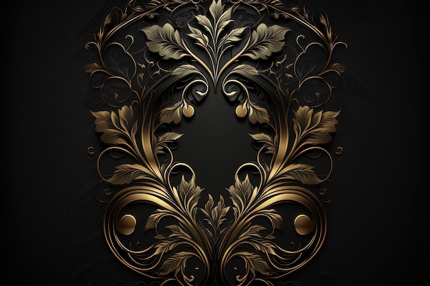 Lussuosa cornice su sfondo nero adornata con dettagli intricati e materiali di alta qualità come l'oro o l'argento AI