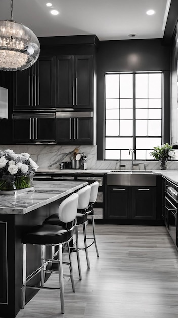Lussuosa cucina moderna decorazione interna contemporanea e mobili interior design nero e bianco