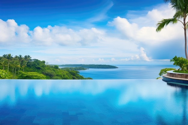 Lussuosa piscina infinita fuori da una villa di un resort tropicale