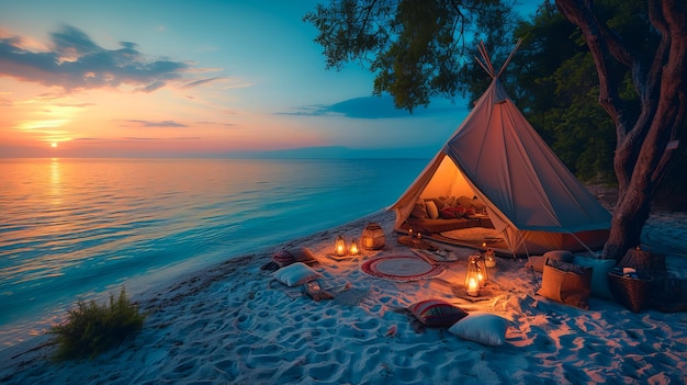 Lussuosa tenda sulla spiaggia Sunset Romance sulla spiaggia Rilassarsi vicino all'oceano