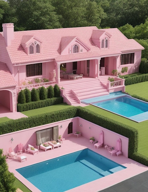 lussuosa villa Barbie Pink con scintillante garage con piscina di grandi dimensioni