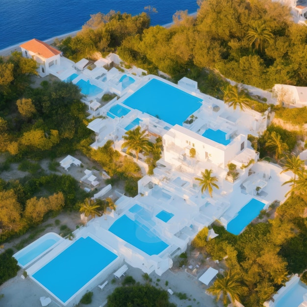 Lussuosa villa con molte piscine sulla spiaggia Foto dall'alto