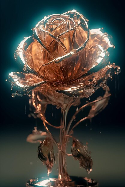 Lussuose rose di vetro con riflessi dorati generate dall'intelligenza artificiale
