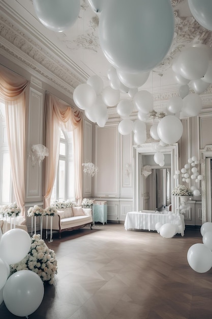 Lussuosi interni classici con decorazioni di palloncini Generative Ai