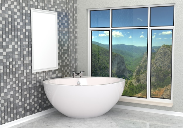 Lussuoso bagno moderno bianco con cornice vuota