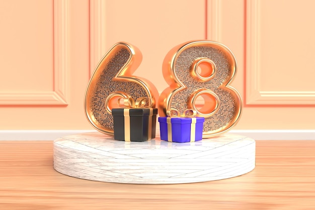 Lussuoso banner di compleanno numero 68 disegni con accenti dorati e motivi regalo in stile elegante