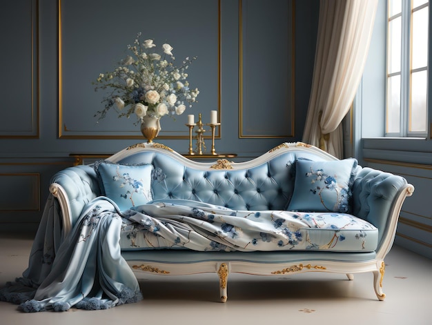 Lussuoso divano bianco e blu Eleganza e comfort in vista anteriore