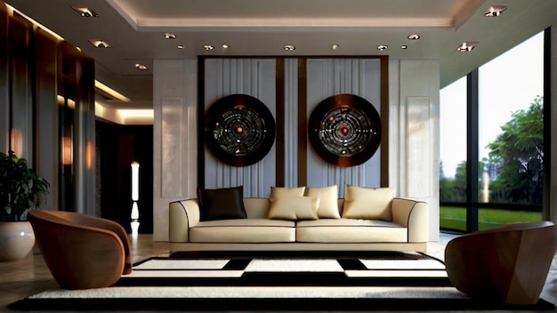 Lussuoso interior design moderno del soggiorno con divano