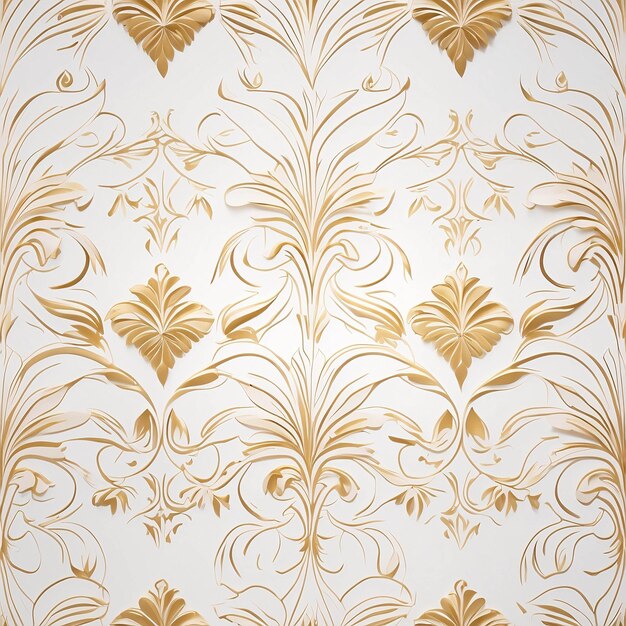 Lussuoso modello di fiori d'oro su sfondo bianco carta da parati botanica decorazione floreale curva