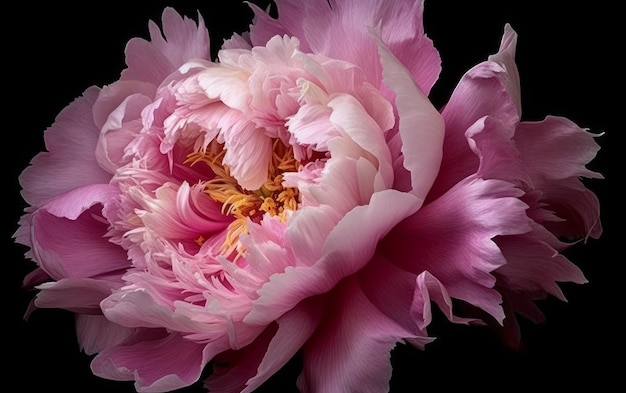 Lussuoso primo piano di peonia rosa su uno sfondo scuro