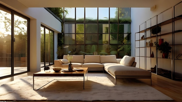 Lussuoso salotto interno nero con mobili moderni in stile minimalista italiano
