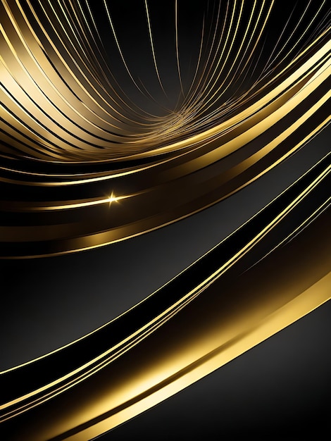 Lussuoso sfondo astratto in metallo nero con linee luminose dorate struttura geometrica 3D scura ai immagine