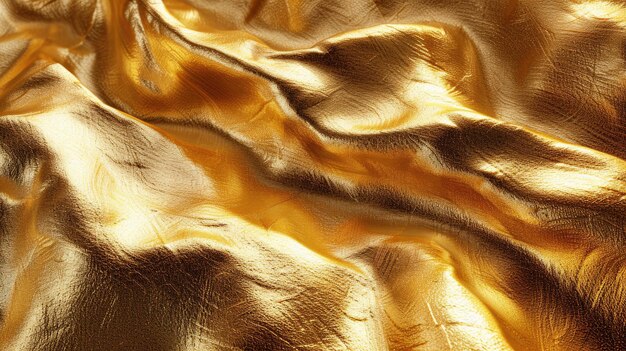 Lussuoso tessuto di satin d'oro con pieghe texturate scintillanti