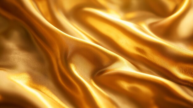 Lussuoso tessuto di satin dorato con onde lisce e consistenza luccicante