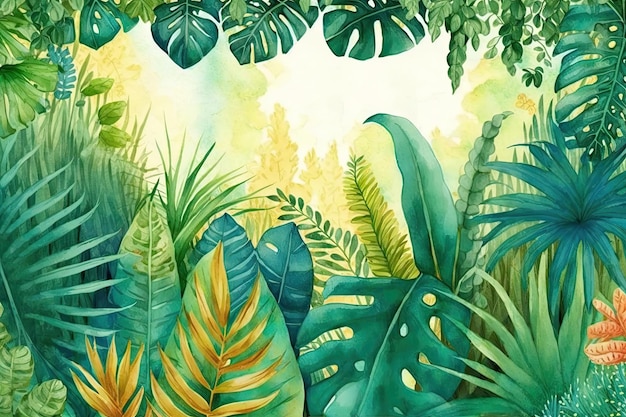Lussureggiante giungla tropicale con fogliame vibrante e piante esotiche IA generativa